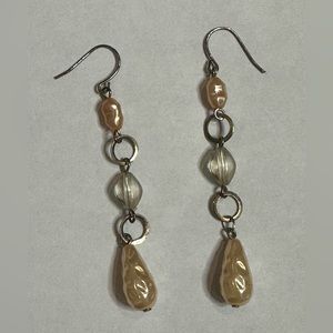 Silver Dangle Drop Pearl Gemstone Bead Earrings
